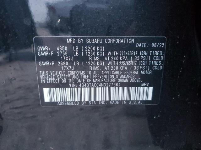 4S4BTACC4N3277361 - 2022 SUBARU OUTBACK PREMIUM BLACK photo 13