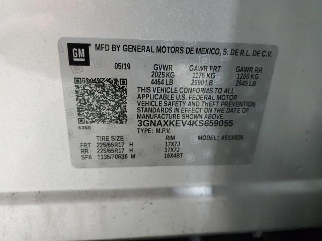 3GNAXKEV4KS659055 - 2019 CHEVROLET EQUINOX LT SILVER photo 14