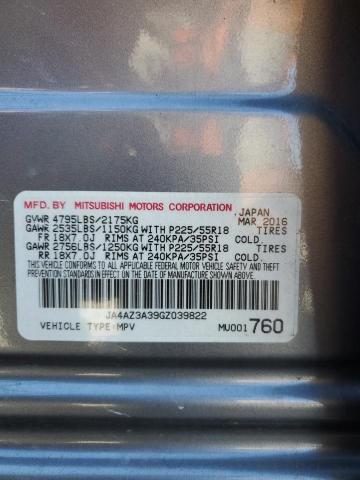 JA4AZ3A39GZ039822 - 2016 MITSUBISHI OUTLANDER SE 银色 照片 12