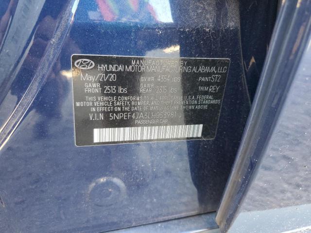 5NPEF4JA3LH053981 - 2020 HYUNDAI SONATA SEL BLUE photo 13