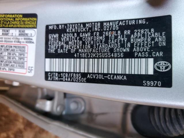 4T1BE32K25U554856 - 2005 TOYOTA CAMRY LE SILVER photo 12