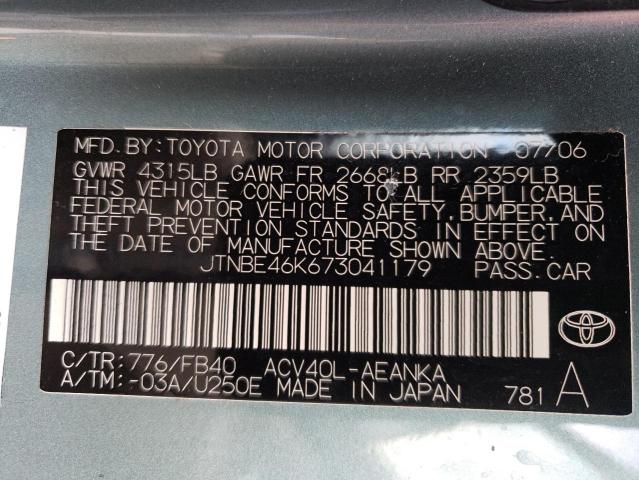 JTNBE46K673041179 - 2007 TOYOTA CAMRY CE TEAL photo 13