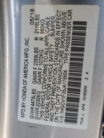 1HGCV1F35JA178604 - 2018 HONDA ACCORD SPORT 银色 照片 13