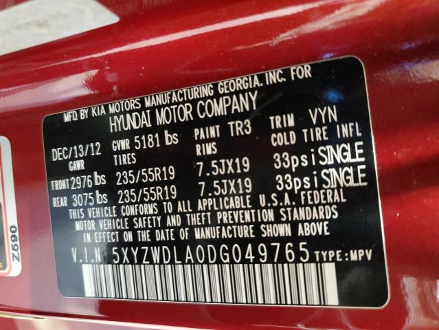 5XYZWDLA0DG049765 - 2013 HYUNDAI SANTA FE S RED photo 13