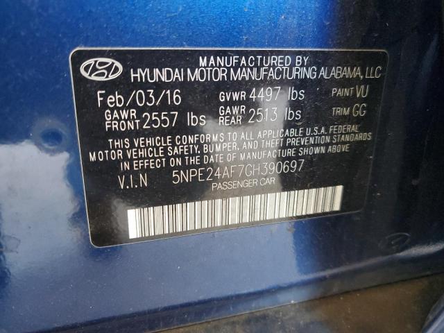 5NPE24AF7GH390697 - 2016 HYUNDAI SONATA SE BLUE photo 12