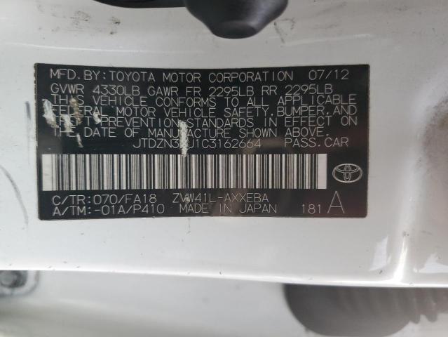 JTDZN3EU1C3162664 - 2012 TOYOTA PRIUS V WHITE photo 13