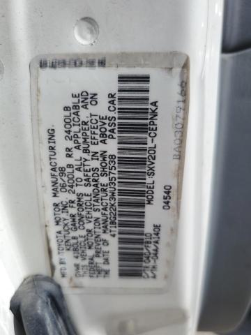 4T1BG22K3WU357538 - 1998 TOYOTA CAMRY CE თეთრი ფოტო 12