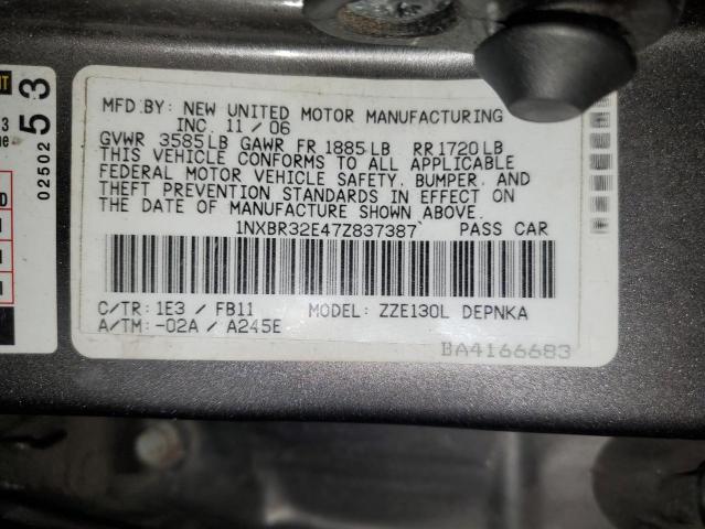 1NXBR32E47Z837387 - 2007 TOYOTA COROLLA CE GRAY photo 12