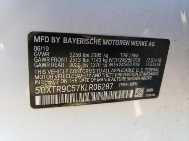 5UXTR9C57KLR06287 - 2019 BMW X3 XDRIVE30I WHITE photo 12