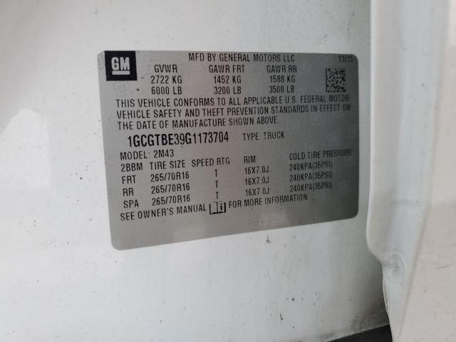 1GCGTBE39G1173704 - 2016 CHEVROLET COLORADO WHITE photo 12