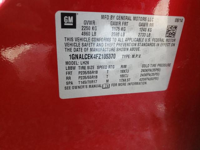 1GNALCEK4FZ105370 - 2015 CHEVROLET EQUINOX LT RED photo 13