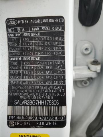 SALVR2BG7HH175806 - 2017 LAND ROVER RANGE ROVE HSE WHITE photo 13