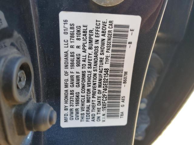 19XFC2F74GE021548 - 2016 HONDA CIVIC EX CHARCOAL photo 12