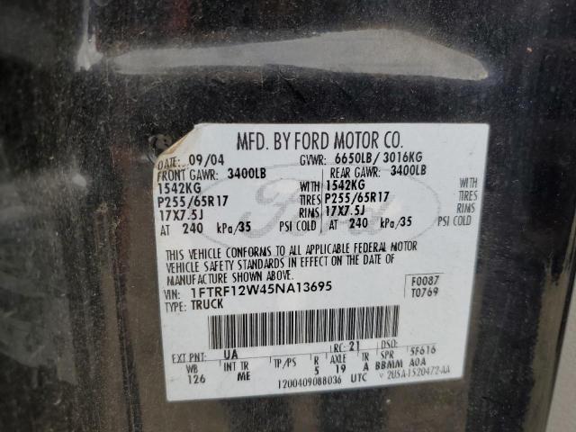 1FTRF12W45NA13695 - 2005 FORD F150 BLACK photo 12