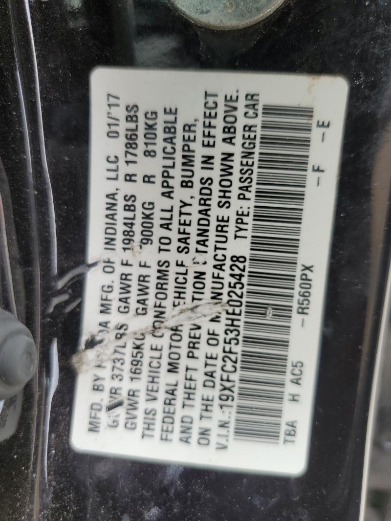 19XFC2F53HE025428 - 2017 HONDA CIVIC LX BLACK photo 13