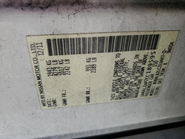 1N4AL2AP7CC189595 - 2012 NISSAN ALTIMA BASE 白色 照片 12