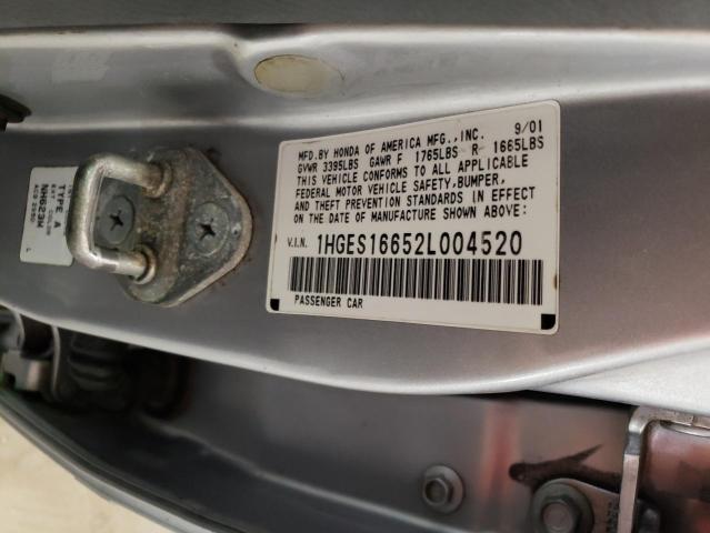 1HGES16652L004520 - 2002 HONDA CIVIC LX GRAY photo 12