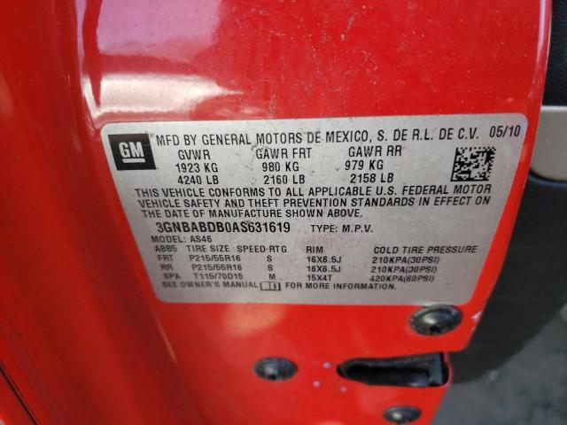 3GNBABDB0AS631619 - 2010 CHEVROLET HHR LT RED photo 12