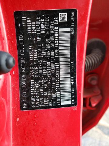 JHMFC1F72JX031947 - 2018 HONDA CIVIC EXL წითელი ფოტო 12