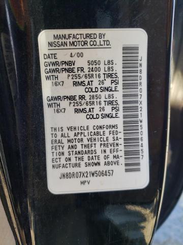 JN8DR07X21W506457 - 2001 NISSAN PATHFINDER LE BLACK photo 14