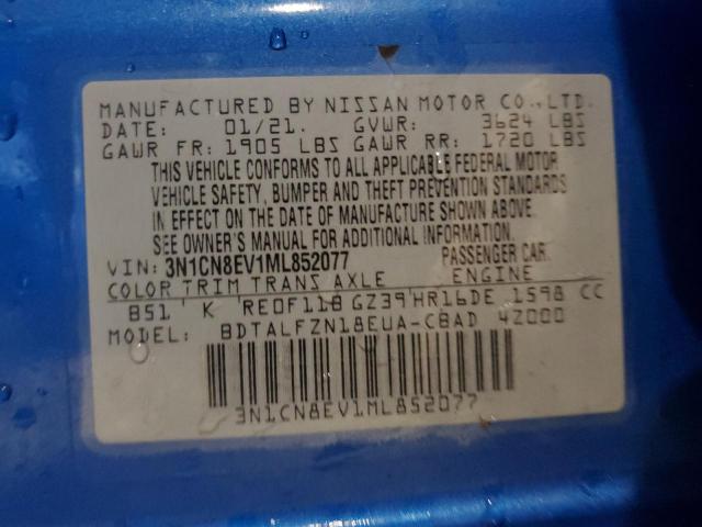 3N1CN8EV1ML852077 - 2021 NISSAN VERSA SV BLUE photo 12