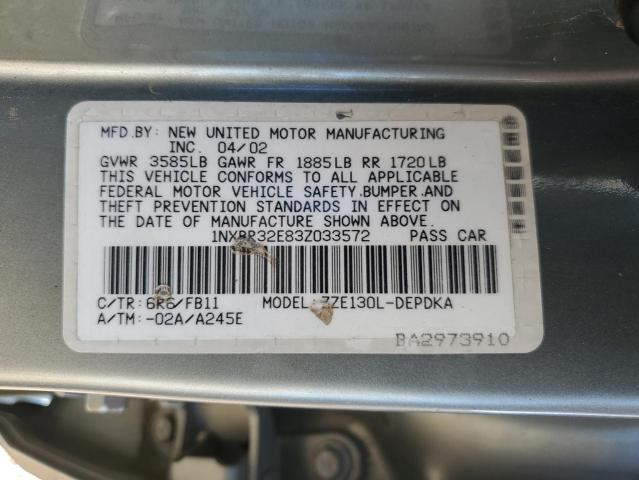 1NXBR32E83Z033572 - 2003 TOYOTA COROLLA CE GRAY photo 12