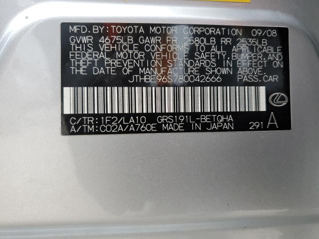 JTHBE96S780042666 - 2008 LEXUS GS 350 SILVER photo 13