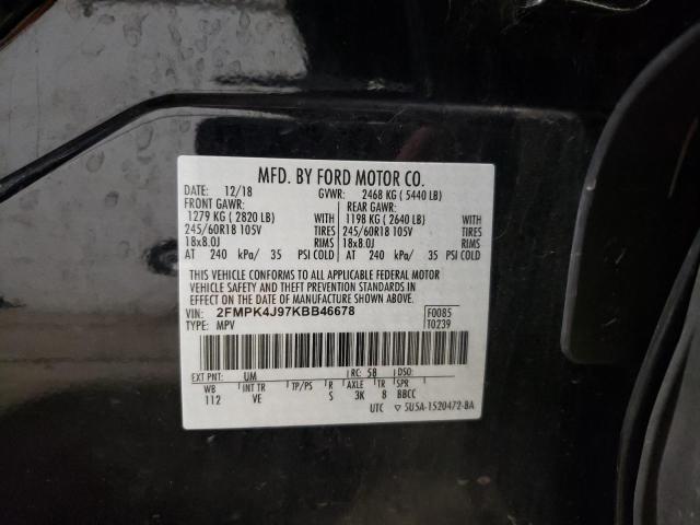 2FMPK4J97KBB46678 - 2019 FORD EDGE SEL BLACK photo 12