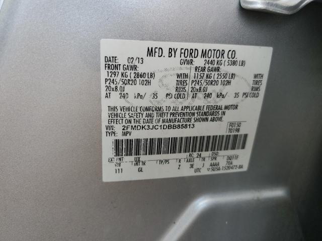 2FMDK3JC1DBB85813 - 2013 FORD EDGE SEL SILVER photo 12