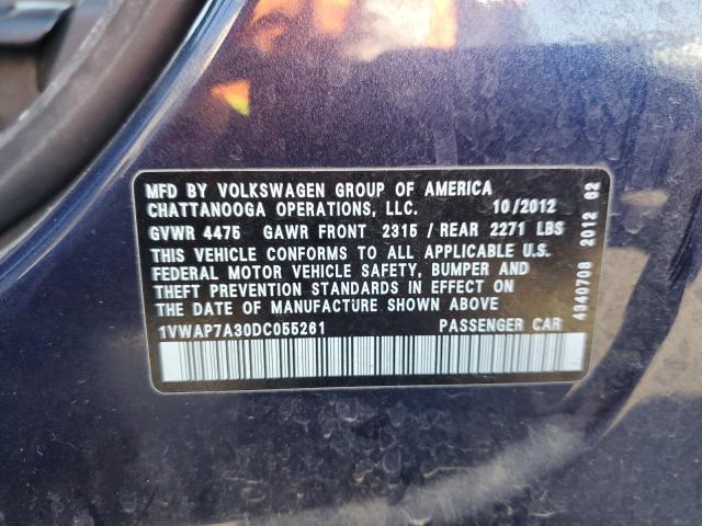 1VWAP7A30DC055261 - 2013 VOLKSWAGEN PASSAT S Mavi foto 12