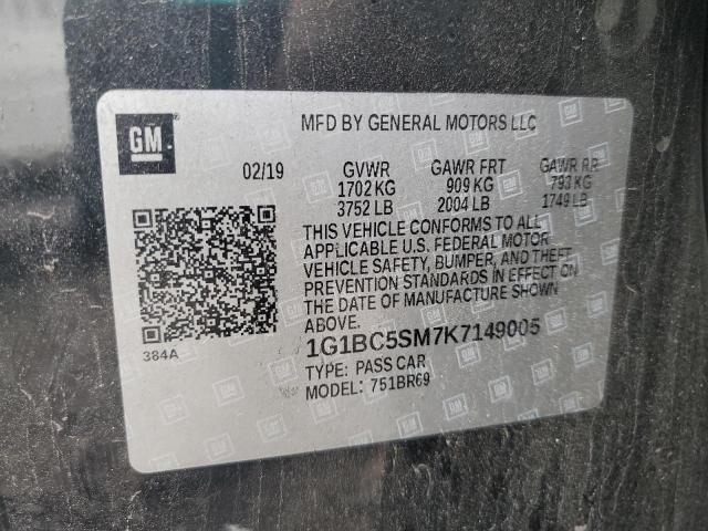 1G1BC5SM7K7149005 - 2019 CHEVROLET CRUZE LS შავი ფოტო 12