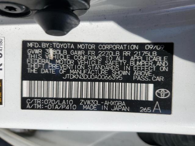 JTDKN3DU0A0066395 - 2010 TOYOTA PRIUS Ақ фото 12