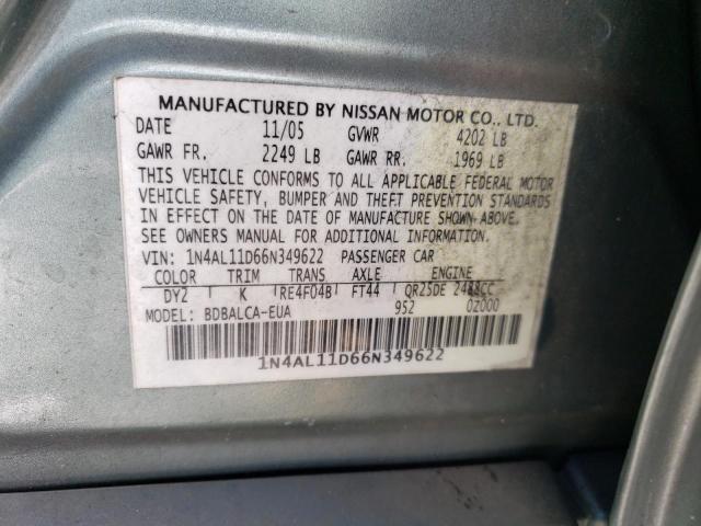 1N4AL11D66N349622 - 2006 NISSAN ALTIMA S GREEN photo 12