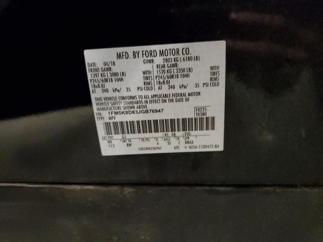 1FM5K8D83JGB76947 - 2018 FORD EXPLORER XLT Schwarz Foto 13