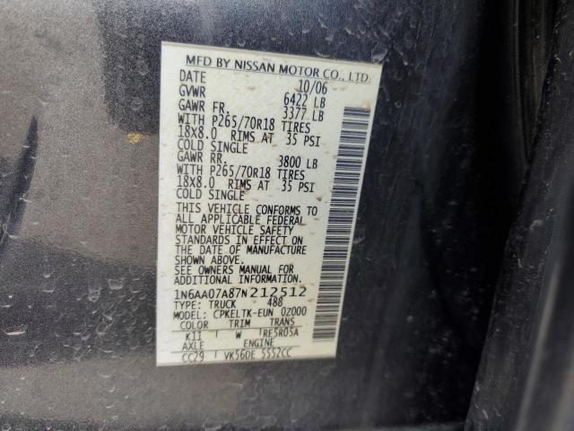 1N6AA07A87N212512 - 2007 NISSAN TITAN XE 石墨色 照片 12