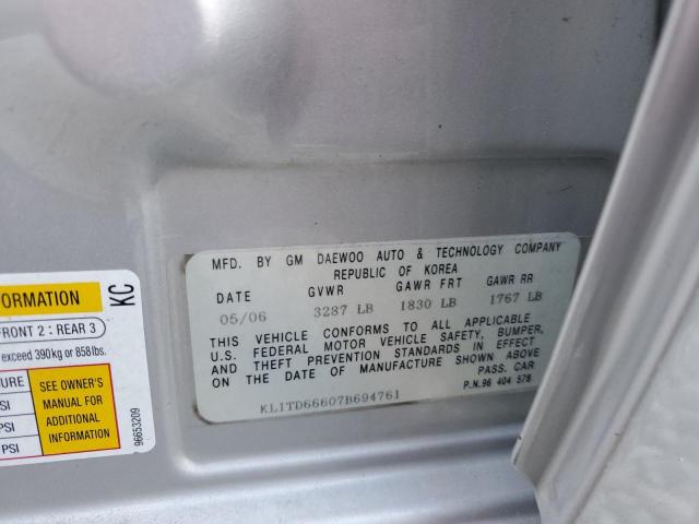 KL1TD66607B694761 - 2007 CHEVROLET AVEO BASE Gümüş foto 12