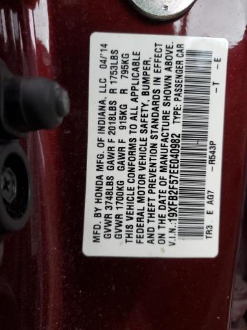 19XFB2F57EE040982 - 2014 HONDA CIVIC LX BURGUNDY photo 12