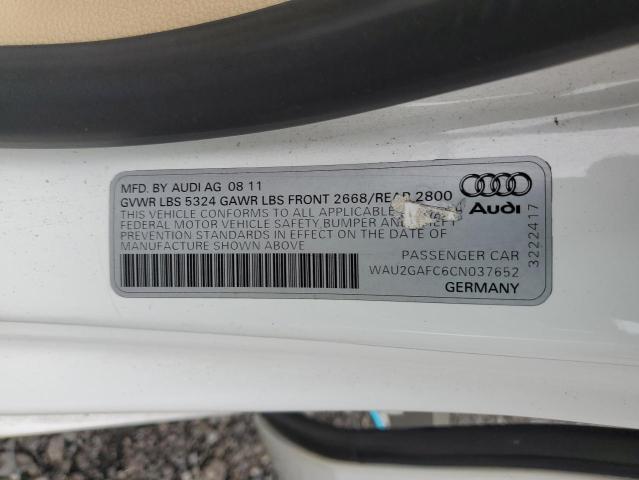 WAU2GAFC6CN037652 - 2012 AUDI A7 PRESTIGE WHITE photo 12