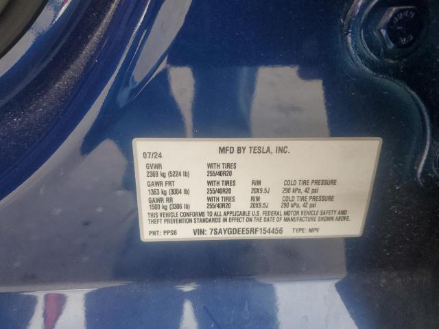 7SAYGDEE5RF154456 - 2024 TESLA MODEL Y 蓝色 照片 12