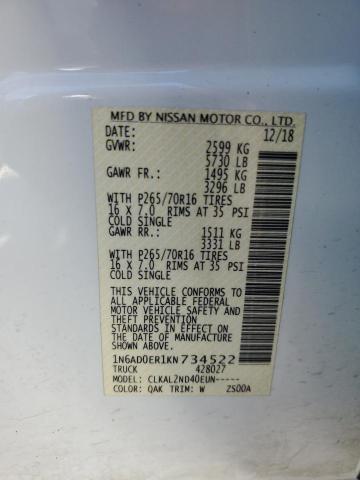 1N6AD0ER1KN734522 - 2019 NISSAN FRONTIER S WHITE photo 12