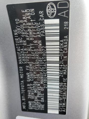 2T1BU4EE5AC459072 - 2010 TOYOTA COROLLA BASE Gümüş fotoğraf 12