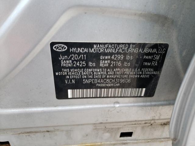 5NPEB4AC8CH319606 - 2012 HYUNDAI SONATA GLS SILVER photo 13