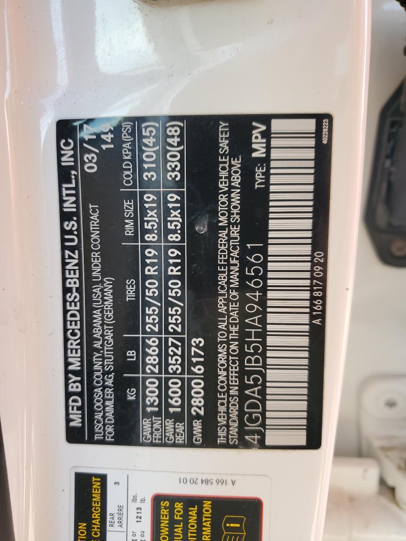4JGDA5JB5HA946561 - 2017 MERCEDES-BENZ GLE 350 WHITE photo 14