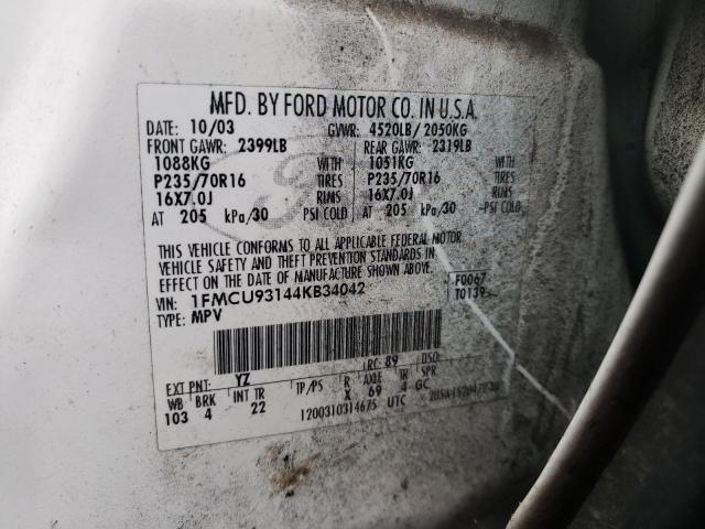 1FMCU93144KB34042 - 2004 FORD ESCAPE XLT WHITE photo 12