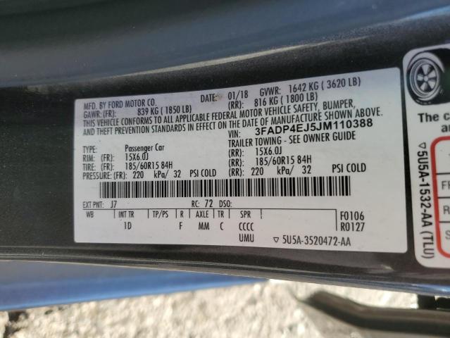 3FADP4EJ5JM110388 - 2018 FORD FIESTA SE Boz foto 12