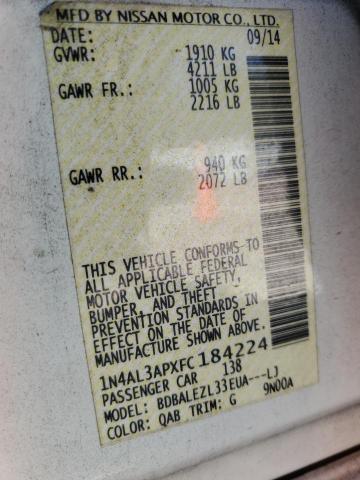 1N4AL3APXFC184224 - 2015 NISSAN ALTIMA 2.5 白色 照片 12