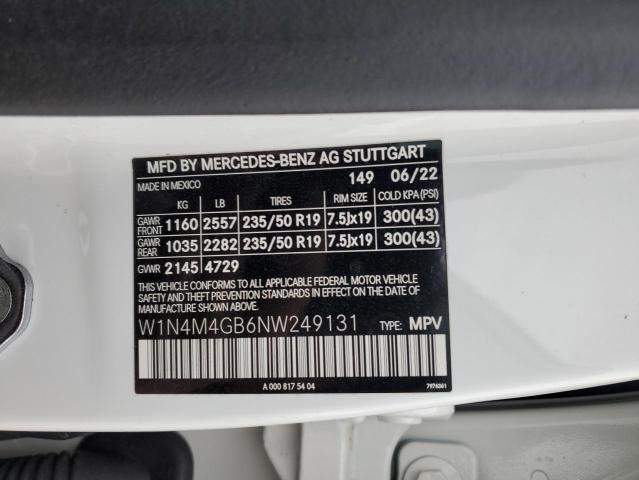 W1N4M4GB6NW249131 - 2022 MERCEDES-BENZ GLB 250 WHITE photo 13