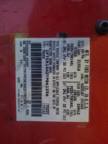 1FTCR10A2TPB61236 - 1996 FORD RANGER RED photo 12