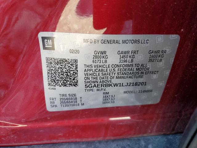 5GAERBKW1LJ218201 - 2020 BUICK ENCLAVE ESSENCE 红色 照片 13