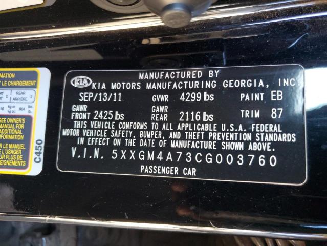 5XXGM4A73CG003760 - 2012 KIA OPTIMA LX BLACK photo 12